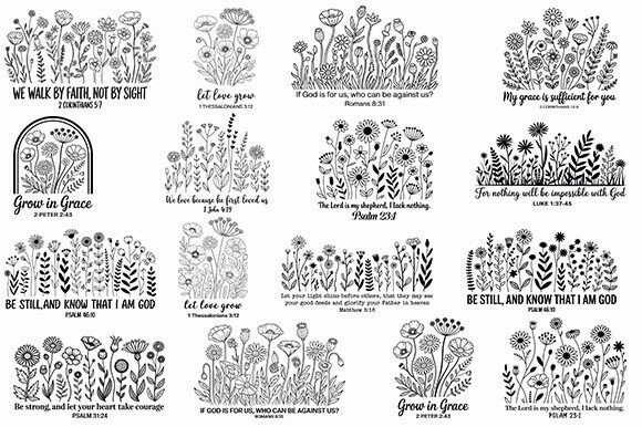 Christian Floral Quote SVG Bundle Graphics for Crafts
